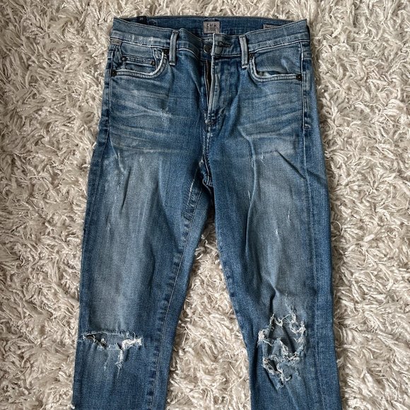 Citizens of Humanity High Rise Skinny Rocket Crop Blue Distressed Jeans Size 25 - Picture 2 of 6